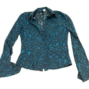 H&M Y2k 00's Floral Blouse Cotton Indie Sleaze Button Down Twee Spring Layer 6/S